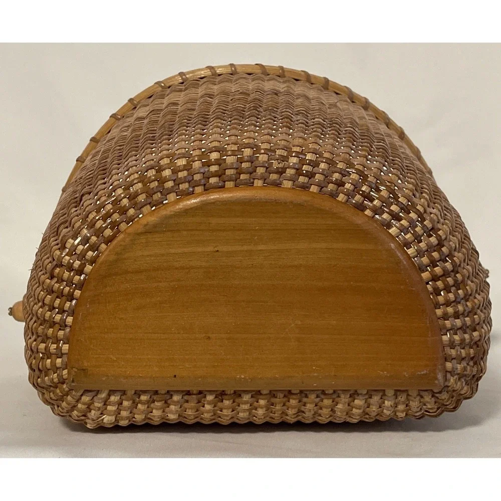 Nantucket Lighthouse Style Basket Woven Wooden Swing Handled Half Round